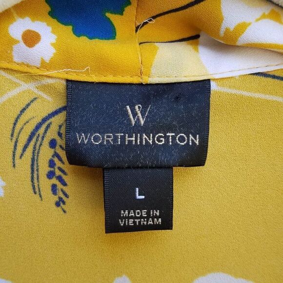 Worthington Gold Floral Sheer blouse with Tie size Large - Picture 2 of 9